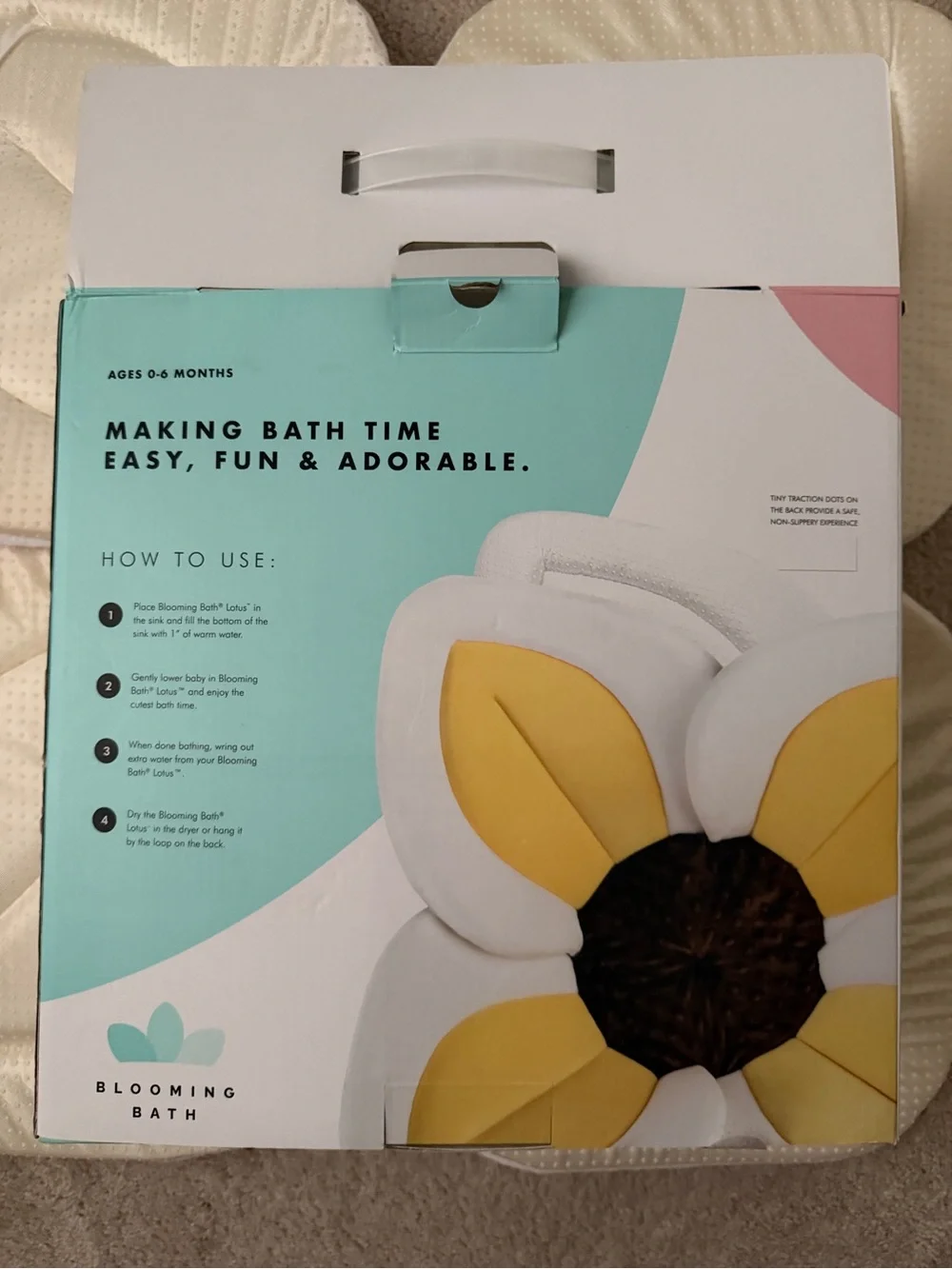 NWT Blooming Bath Lotus Plush Spa Bath in Yellow - Gentle Baby Sink Bath Support
